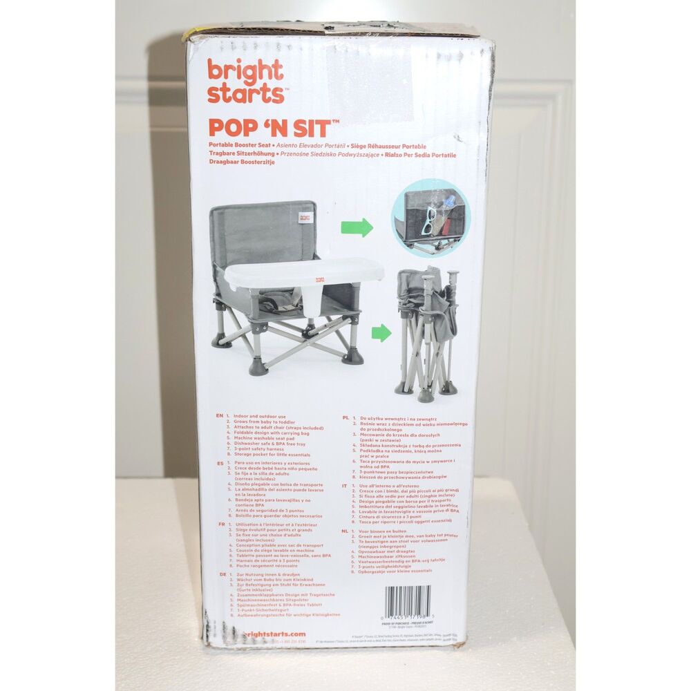 Bright Starts Pop ’N Sit Portable Booster Seat Grey 6M-3Y